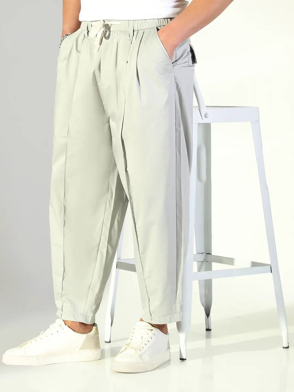 Men's Grey Solid Korean Trousers