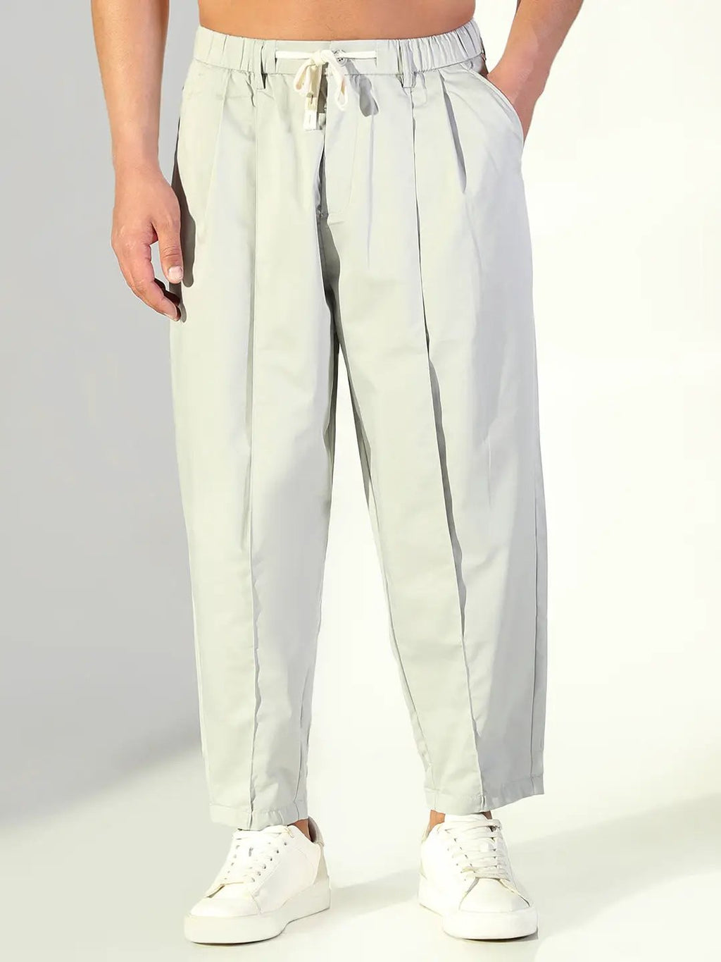 Men's Grey Solid Korean Trousers