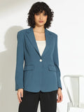 Women's Blue Single-Breasted Blazer with Notch Lapel