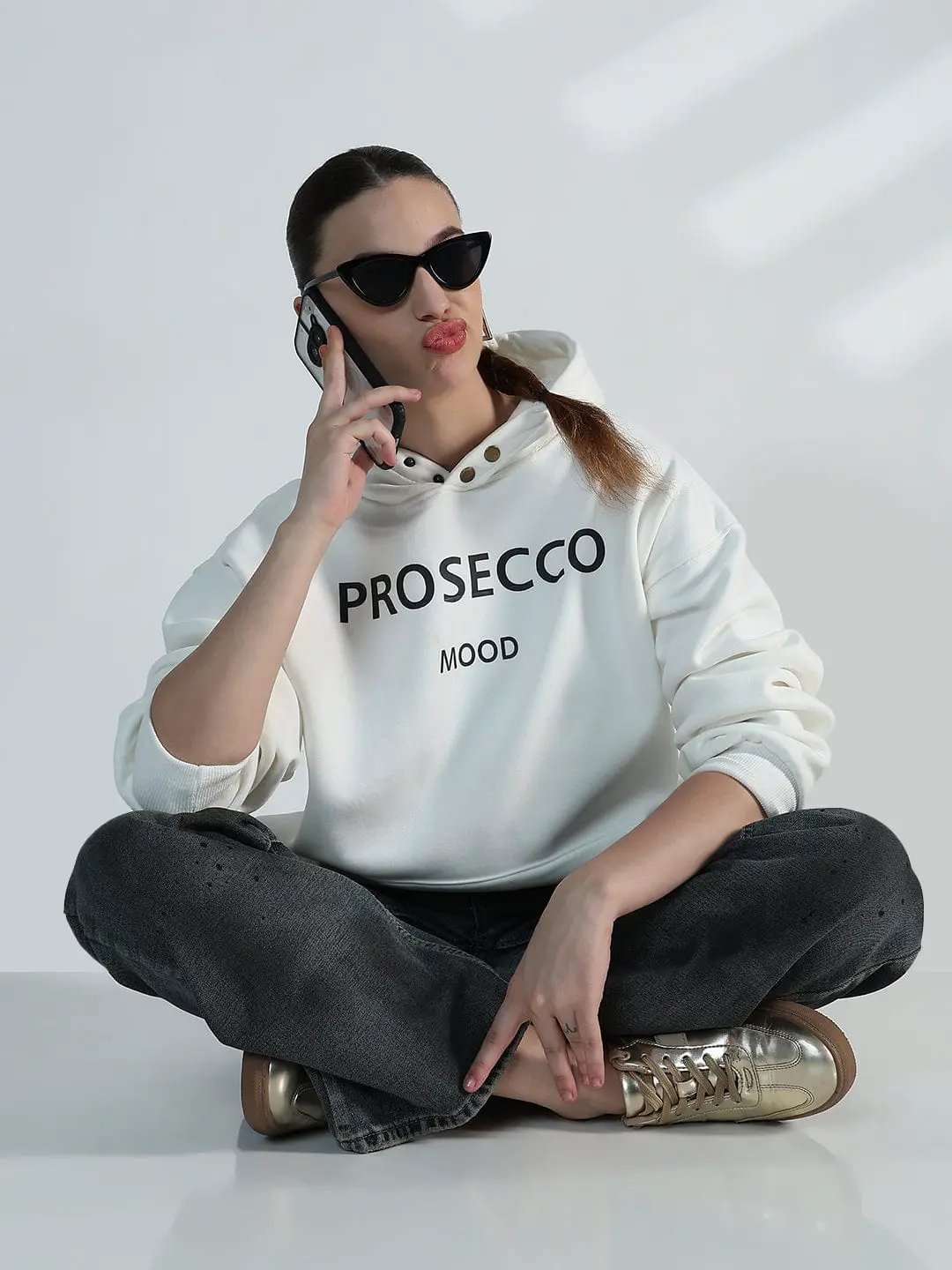 Women's Typography White Oversized Hoodie