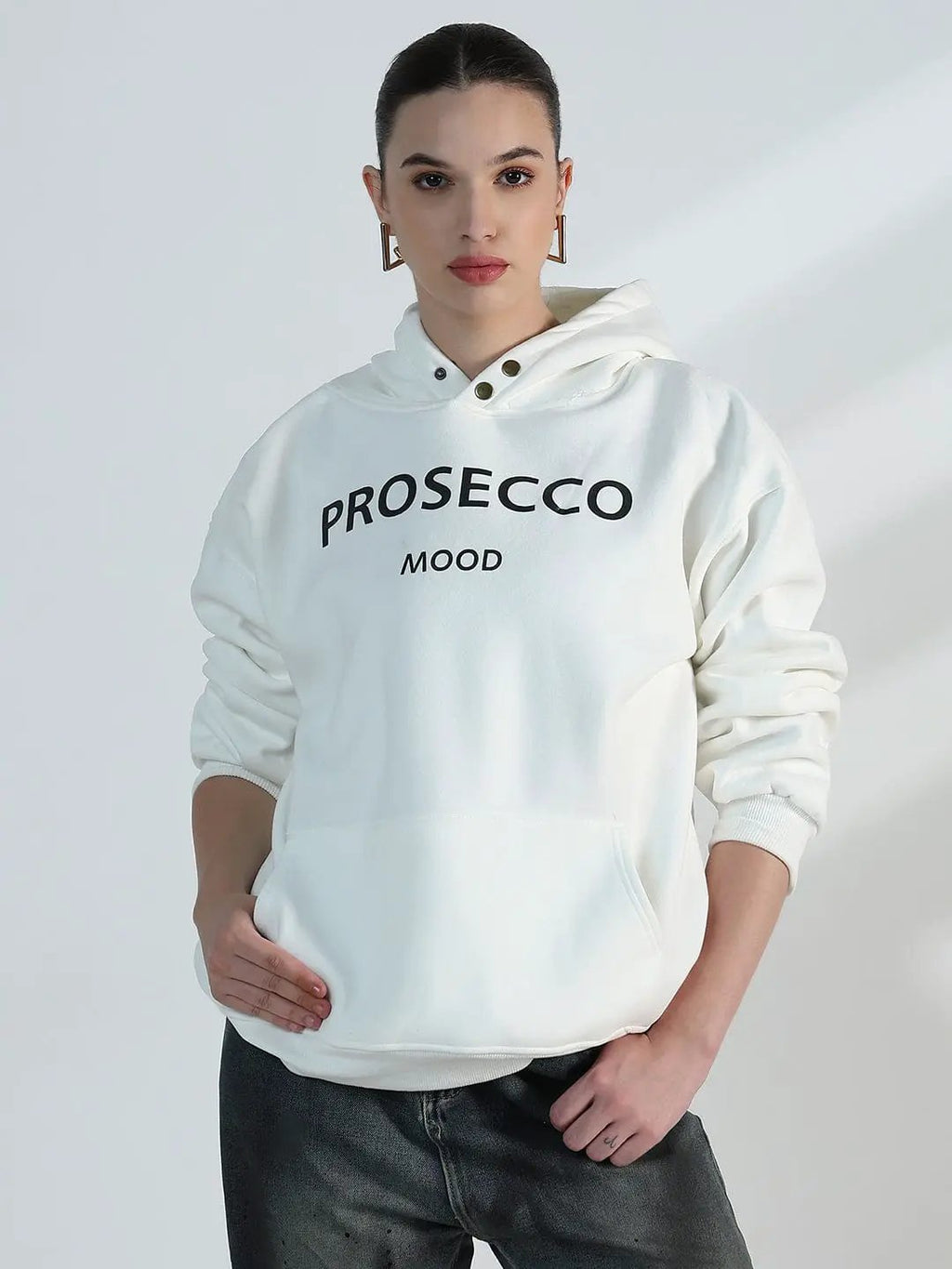 Women's Typography White Oversized Hoodie