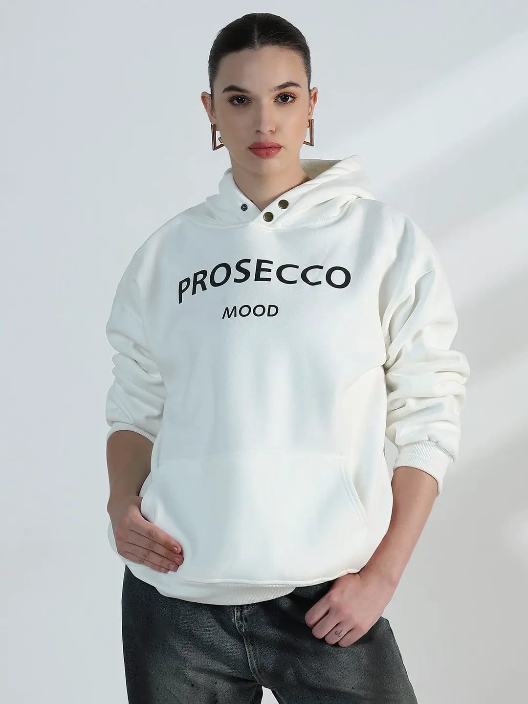 Women's Typography White Oversized Hoodie