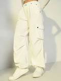 Women's Off White Parachute Cargos with Side Pockets