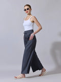 Women's Grey Pleated Wide Leg Formal Trousers