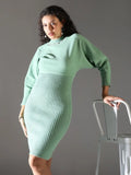 Women's Green Round Neck Bodycon Dress