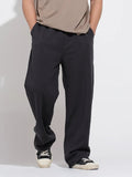 Men's Charcoal Relaxed Fit Trousers with Elasticated Waist and Drawstring