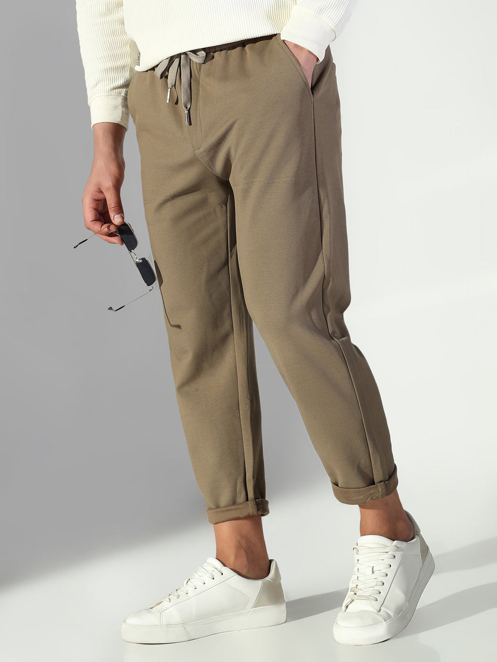 Men's Olive Solid Korean Trousers