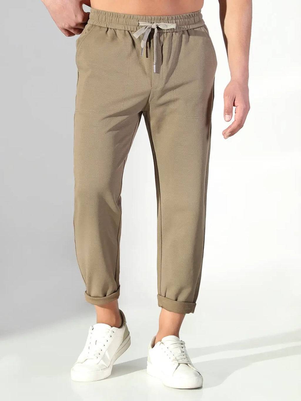 Men's Olive Solid Korean Trousers