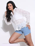 Women's White Comfort Semi Sheer Casual Shirt