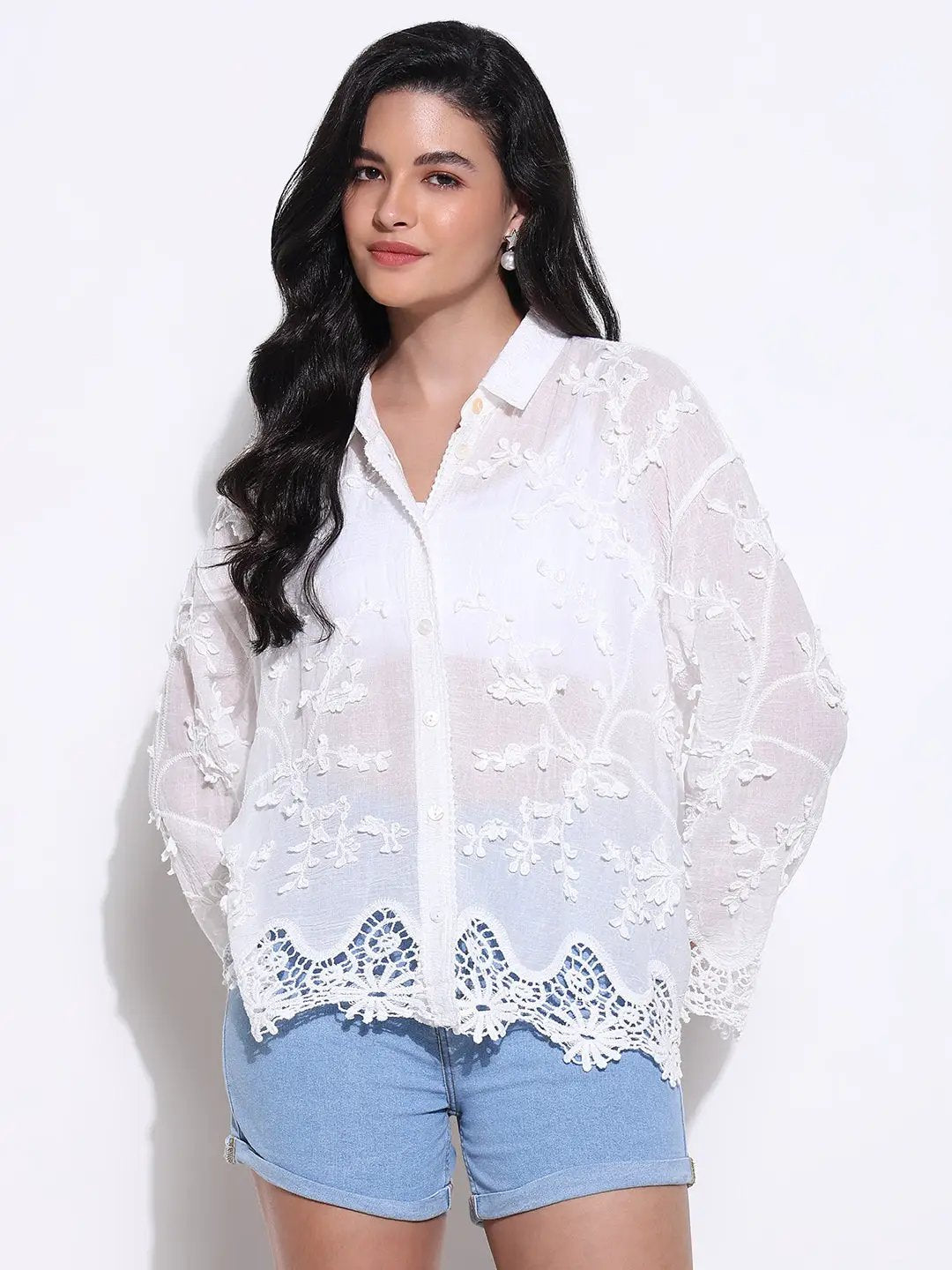 Women's White Comfort Semi Sheer Casual Shirt