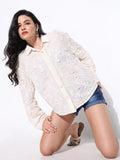 Women's Cream Comfort Semi Sheer Casual Shirt