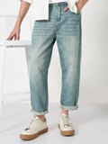 Men's Blue Washed Barrel Fit Heavy Fade Jeans