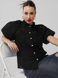 Women's Black Comfort Semi Sheer Casual Shirt