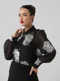 Women's Black Comfort Floral Semi Sheer Casual Shirt