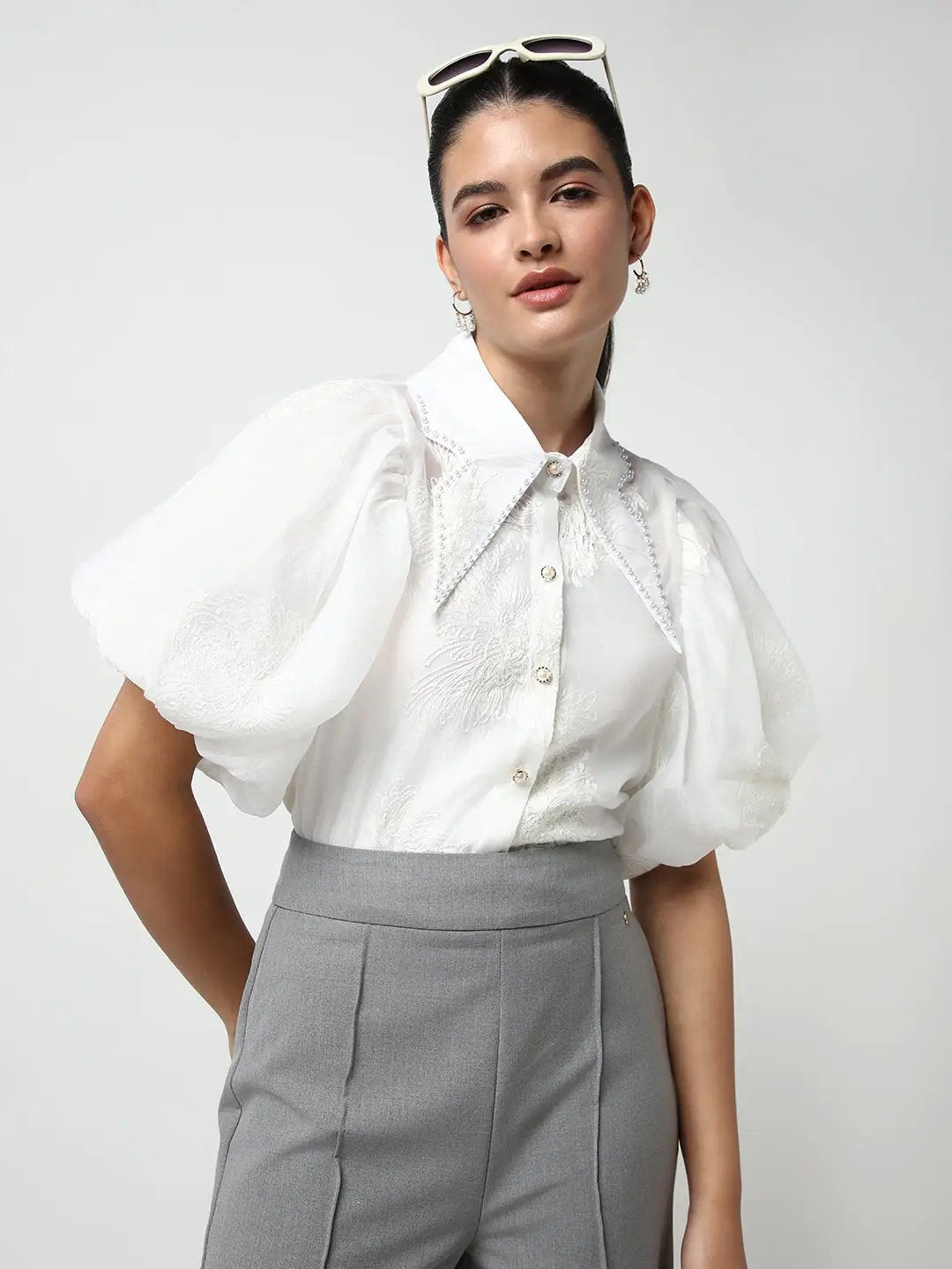 Women's Casual White Solid Shirt with Inner Slip