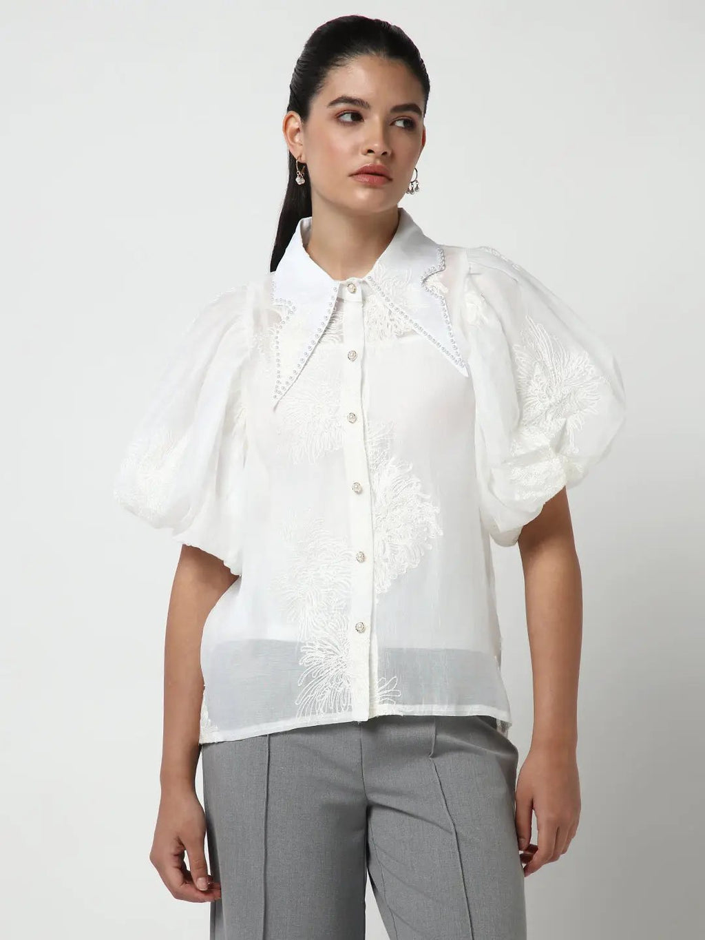 Women's Casual White Solid Shirt with Inner Slip