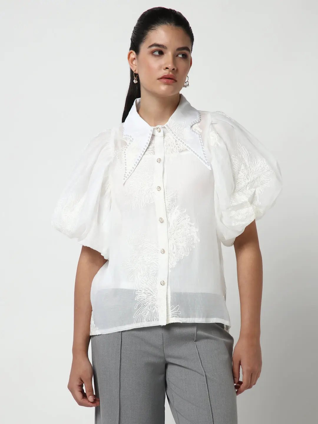 Women's Casual White Solid Shirt with Inner Slip