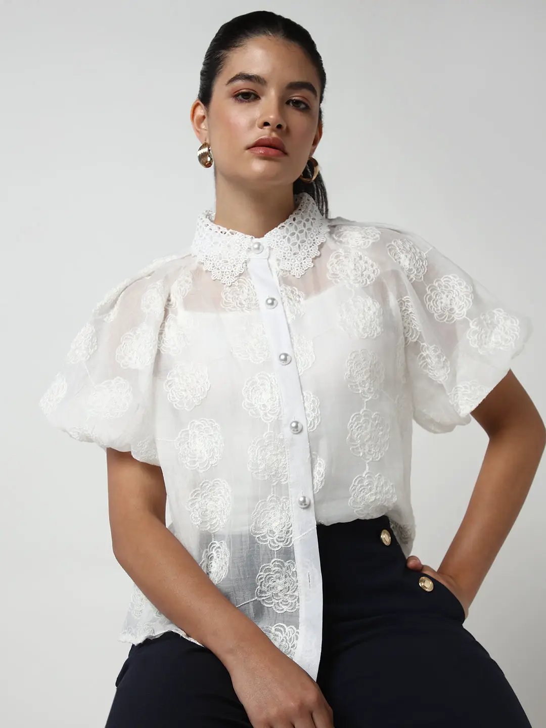 Women's White Solid Casual Shirt with Inner Slip