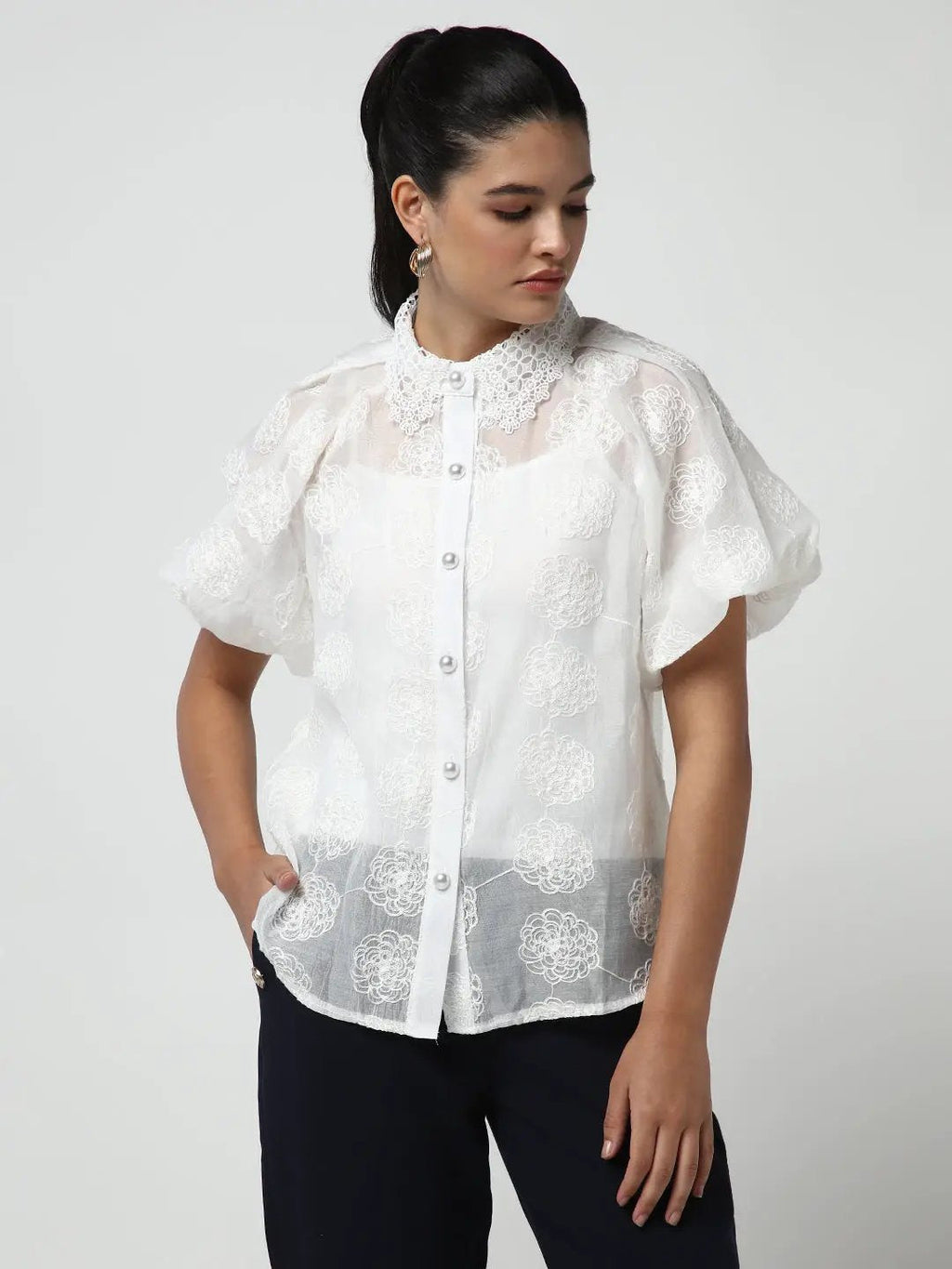 Women's White Solid Casual Shirt with Inner Slip