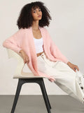 Women's Pink Solid Longline Shrug