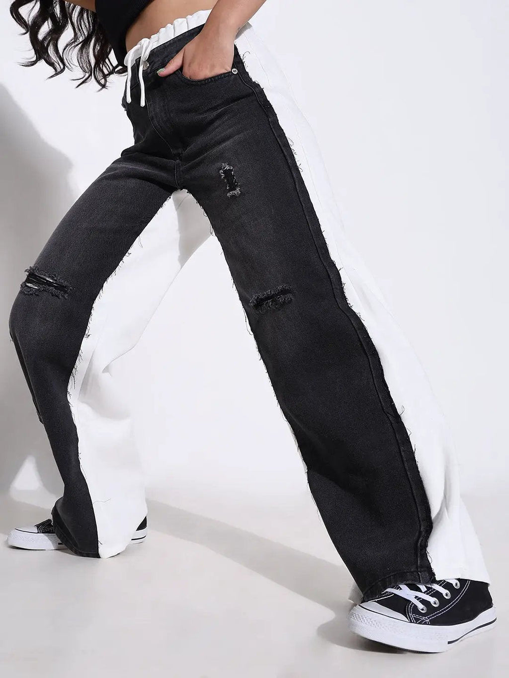 Women's Charcoal Jogger Style Distressed Jeans