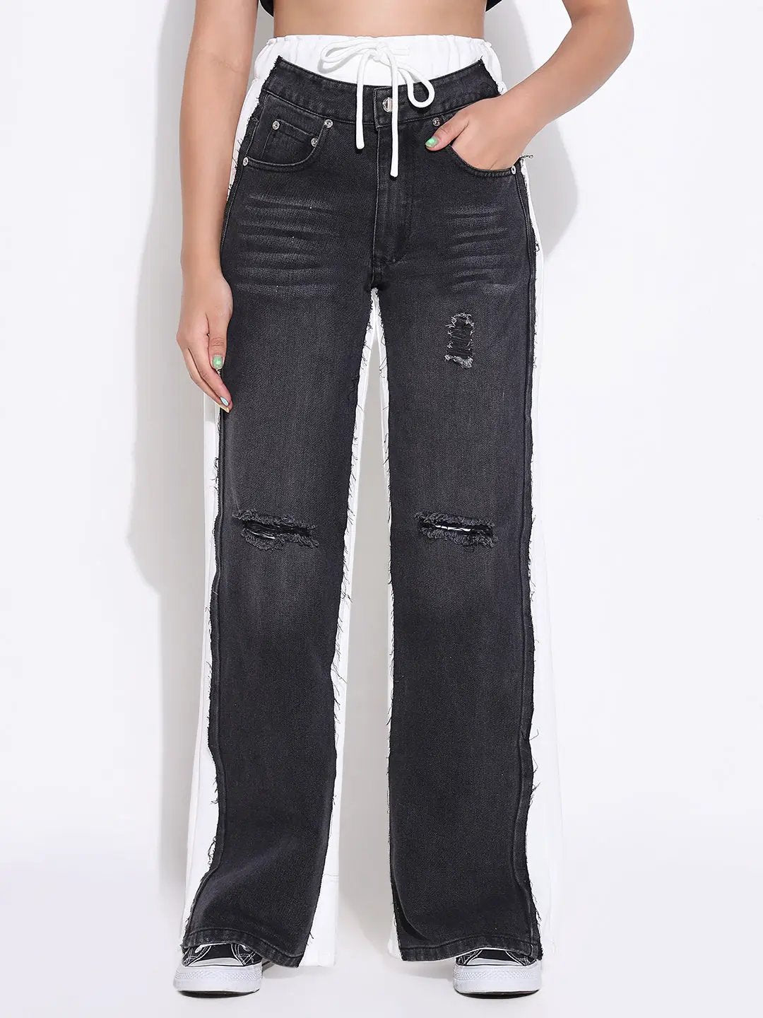 Women's Charcoal Jogger Style Distressed Jeans
