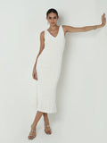 Women's Sequin White V-Neck Bodycon Midi Dress