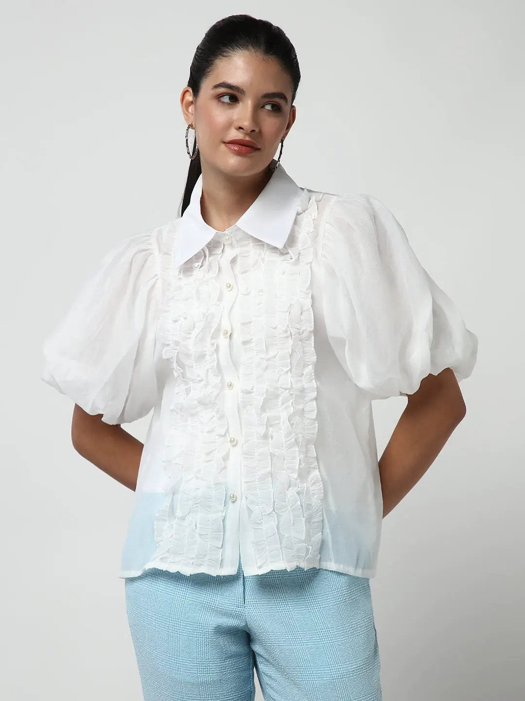 Women's White Solid Shirt with Inner Slip