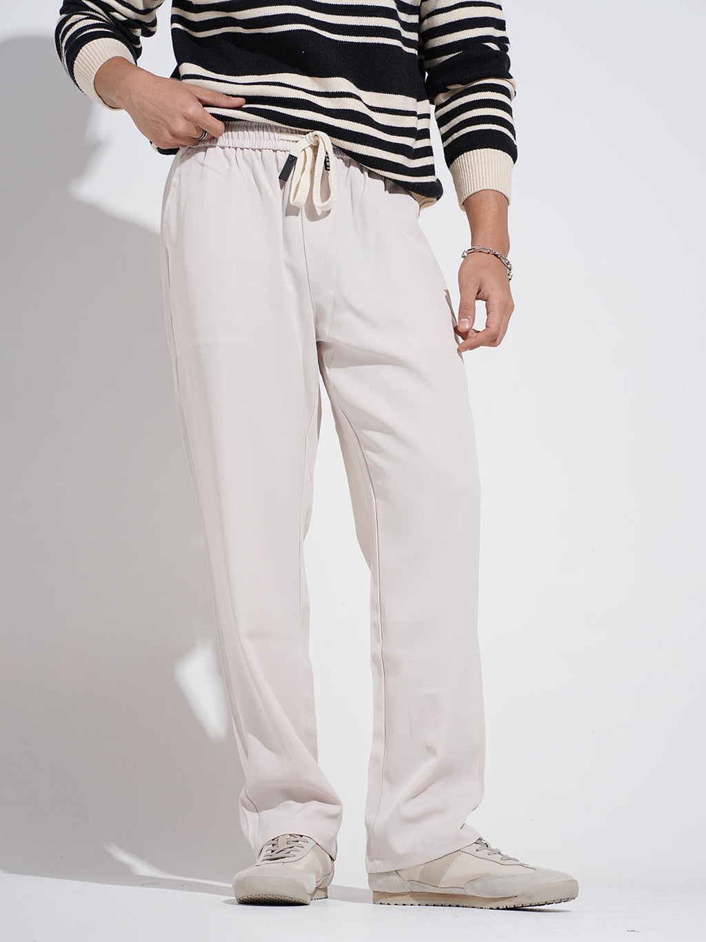 Men's Beige Regular Fit Trousers