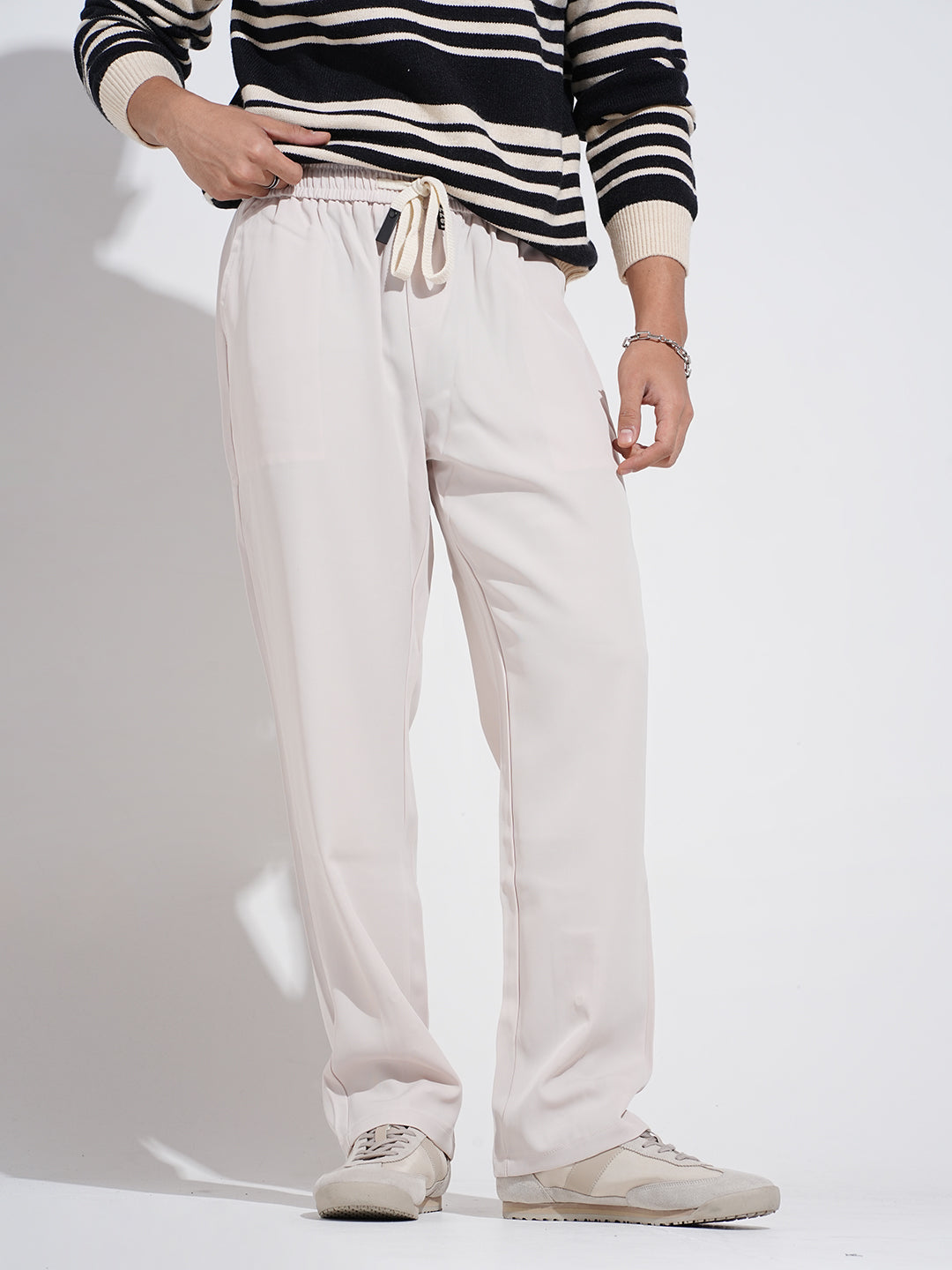 Men's Beige Regular Fit Trousers