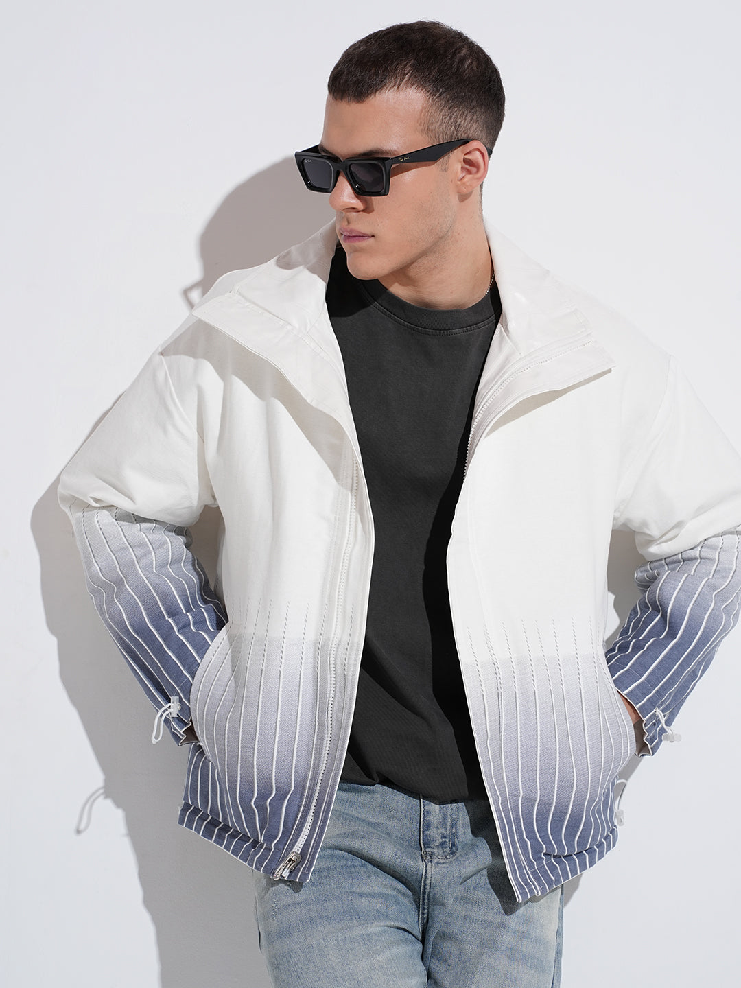 Men's Off White Reversible Printed Suede Jacket