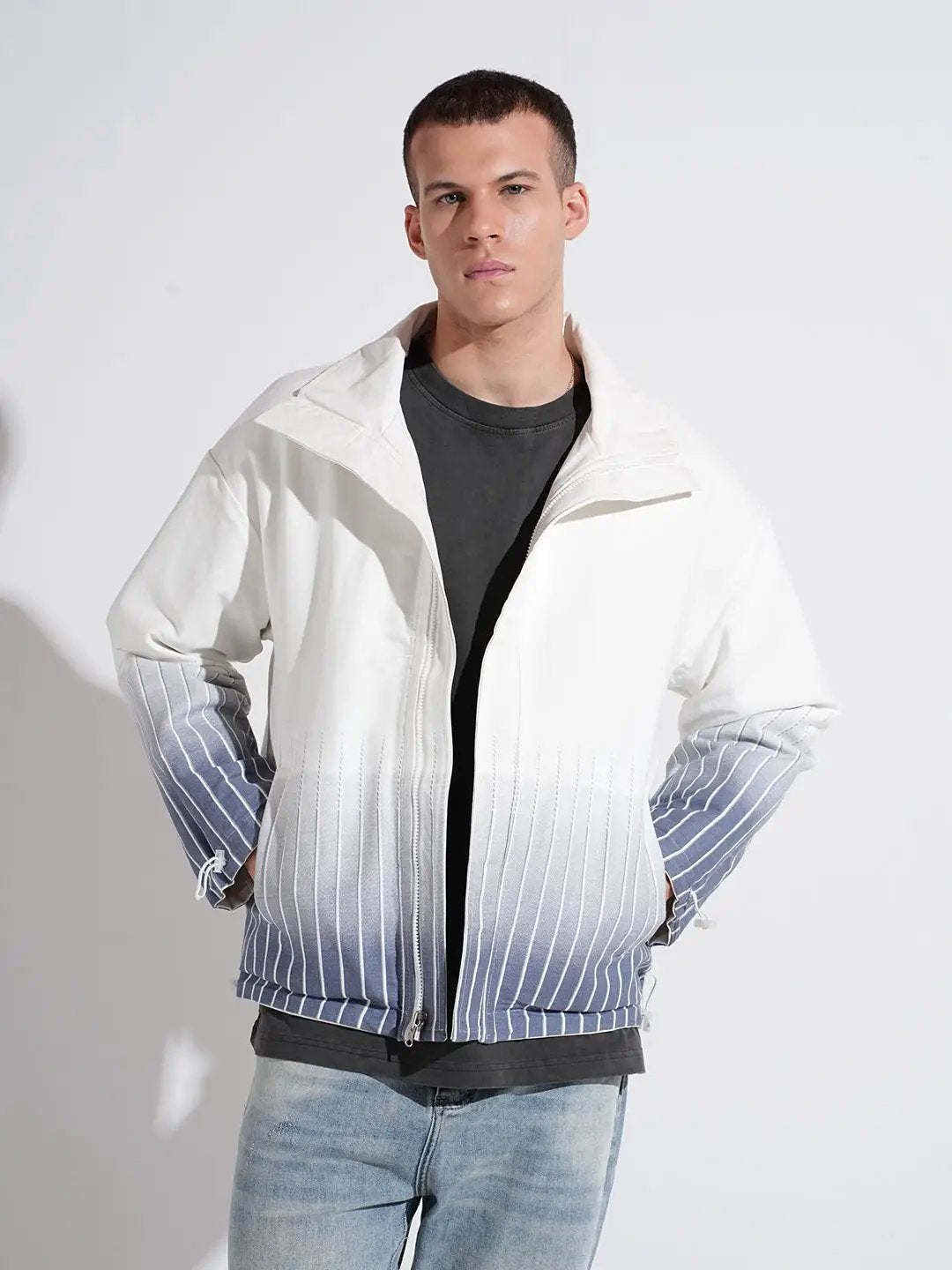 Men's Off White Reversible Printed Suede Jacket
