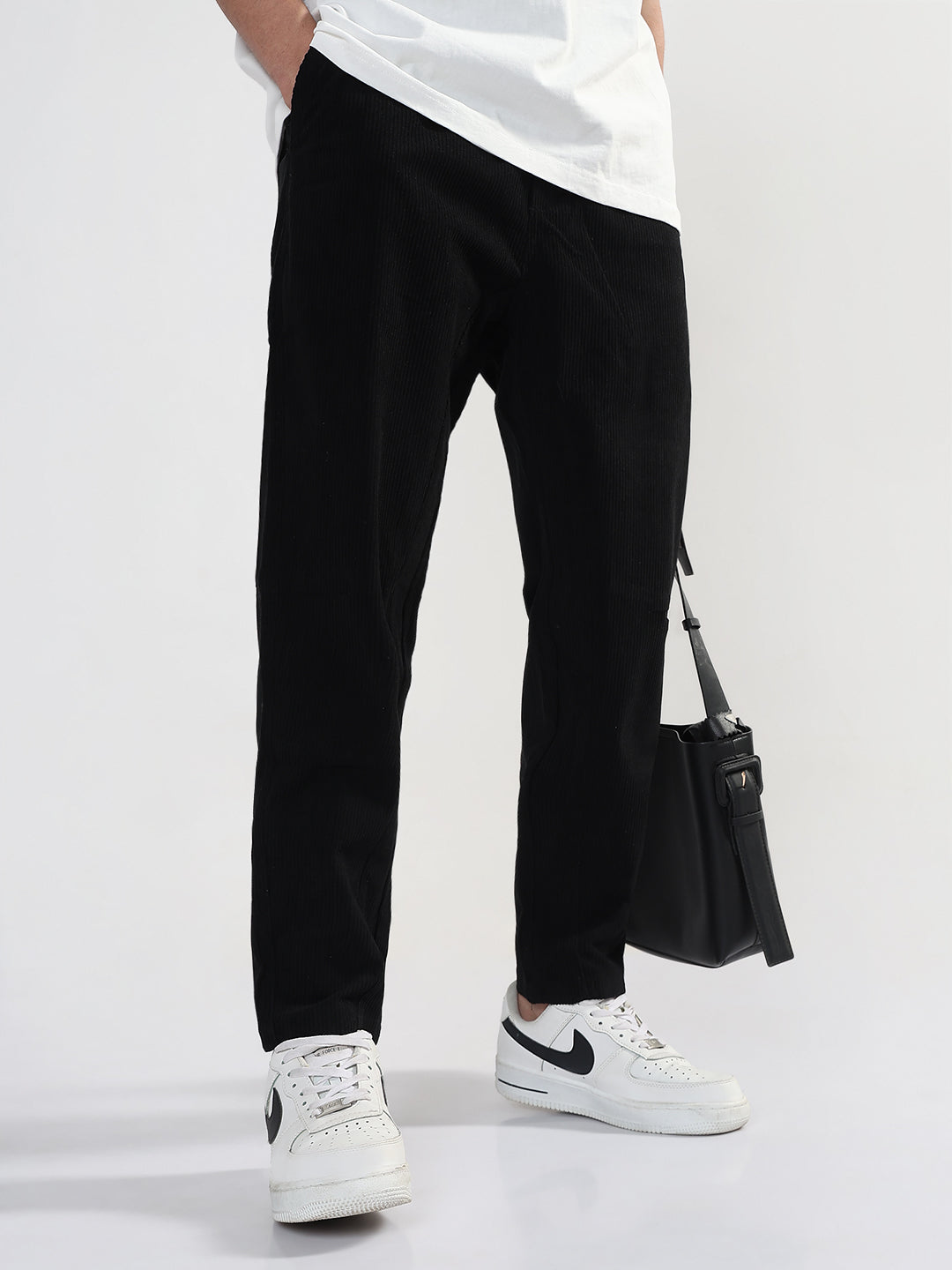 Men's Black Corduroy Relaxed Fit Trouser