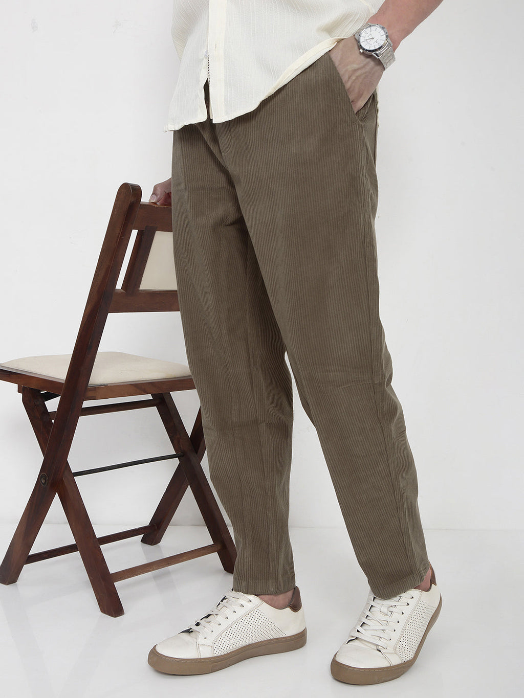 Men's Olive Corduroy Relaxed Fit Trousers