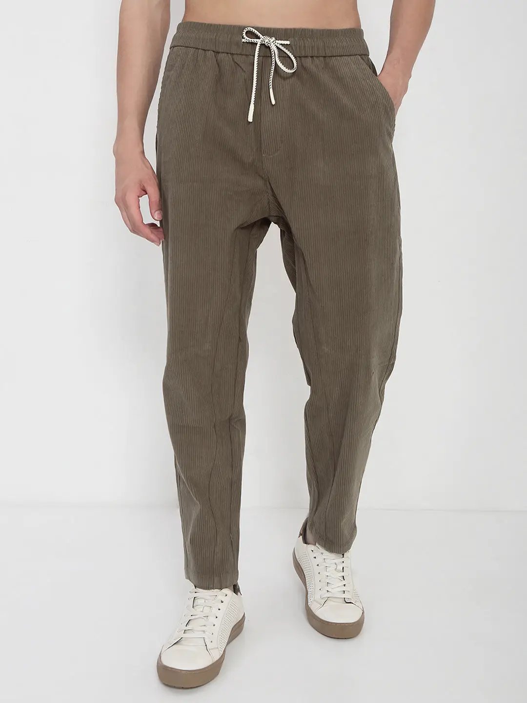 Men's Olive Corduroy Relaxed Fit Trousers