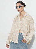 Women's Floral Embroidered Beige Relaxed Fit Shirt