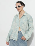 Women's Floral Embroidered Sea Green Relaxed Fit Shirt