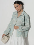 Women's Floral Embroidered Sea Green Relaxed Fit Shirt