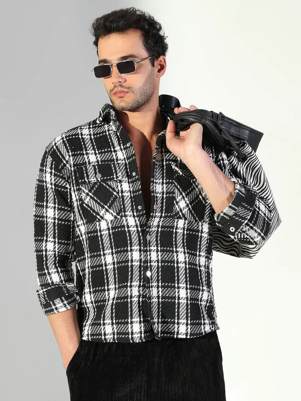Men's Checked Black & Off White Shacket