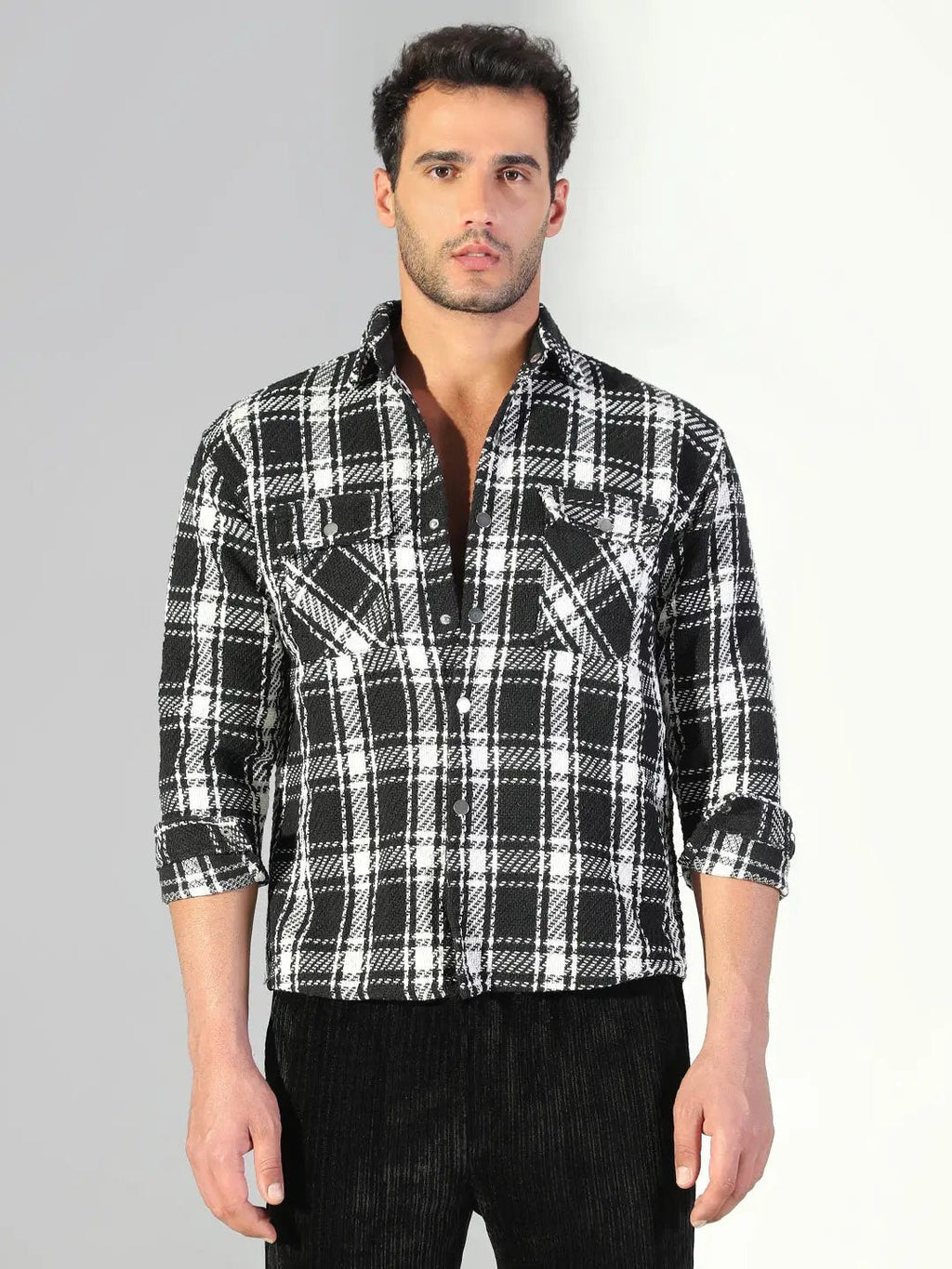 Men's Checked Black & Off White Shacket