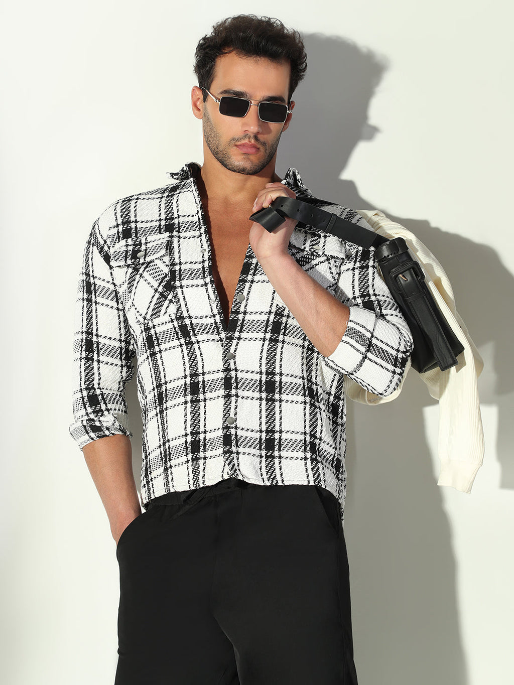 Men's Checked Off White & Black Shacket