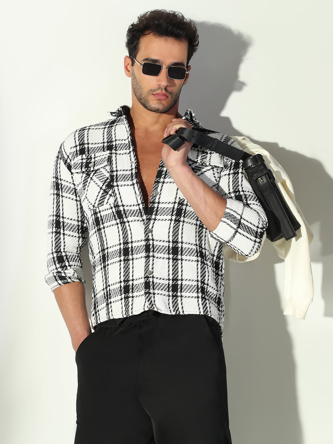 Men's Checked Off White & Black Shacket