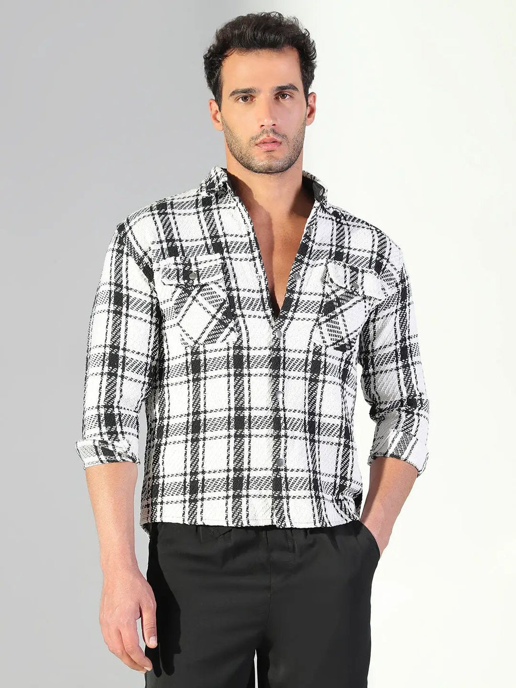 Men's Checked Off White & Black Shacket