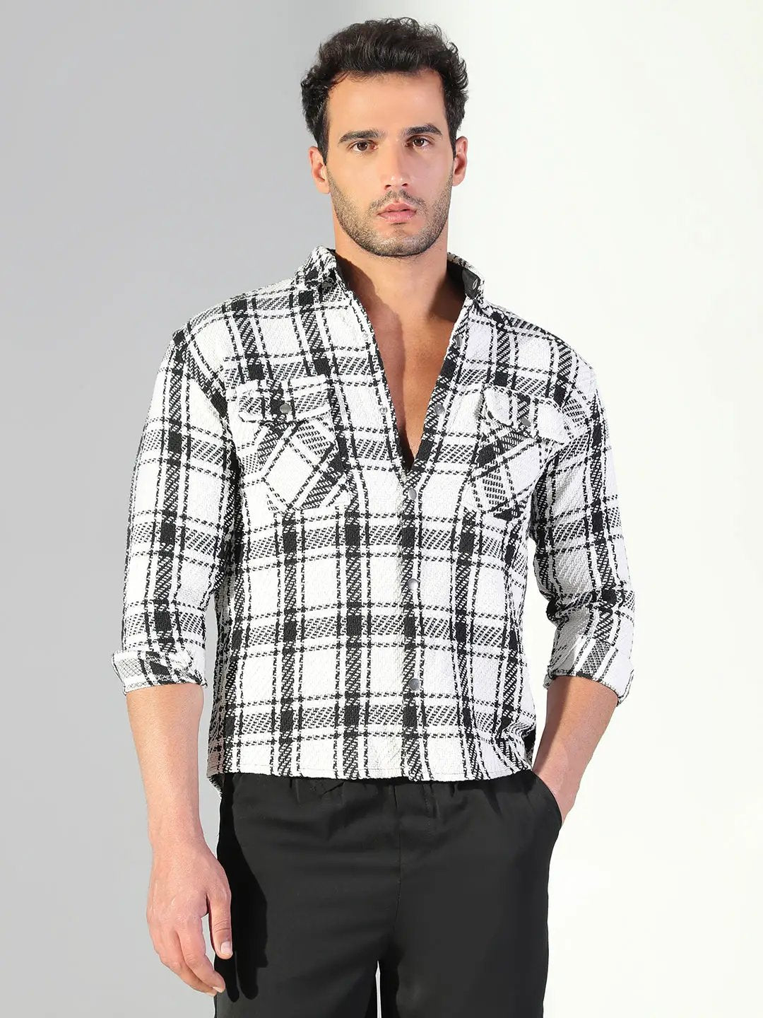 Men's Checked Off White & Black Shacket