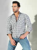 Men's Textured Checked Blue Shacket