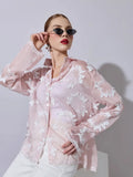 Women's Pink Shirt with Floral Applique Detail