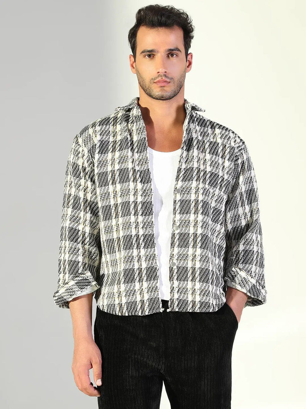 Men's Checked Black Shacket