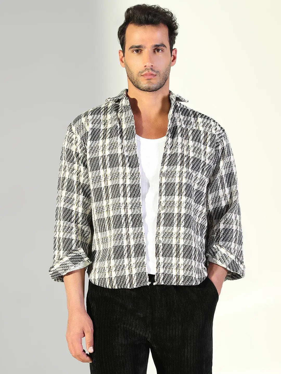 Men's Checked Black Shacket