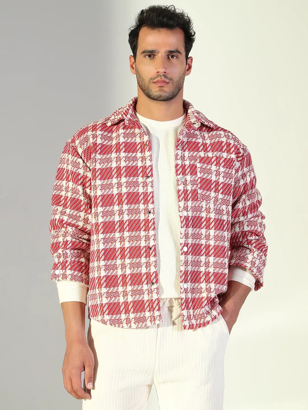 Men's Checked Red Shacket