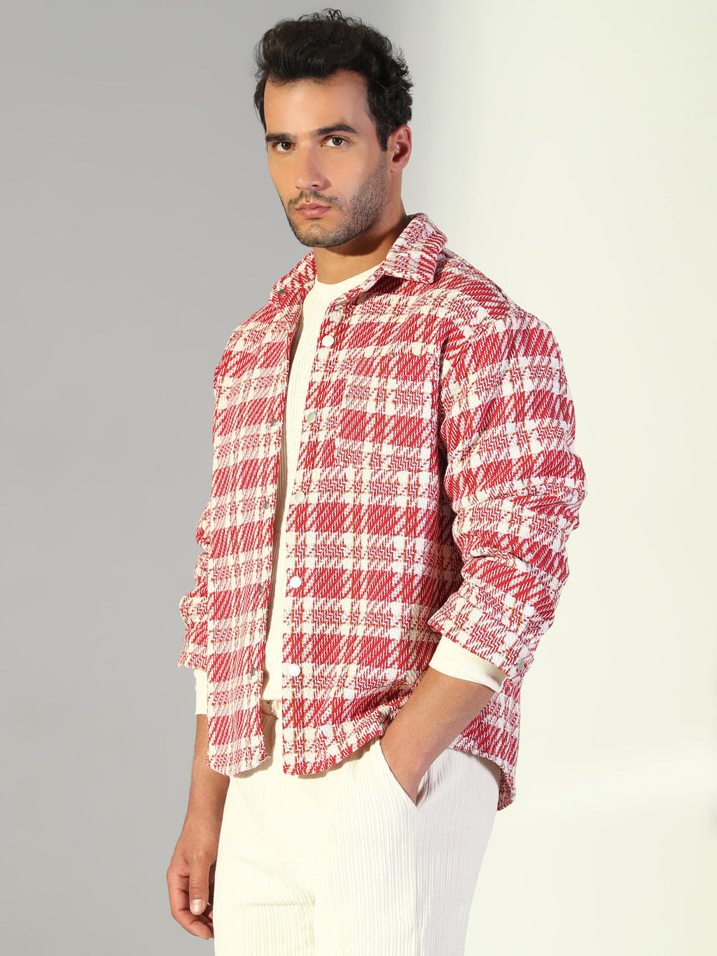 Men's Checked Red Shacket